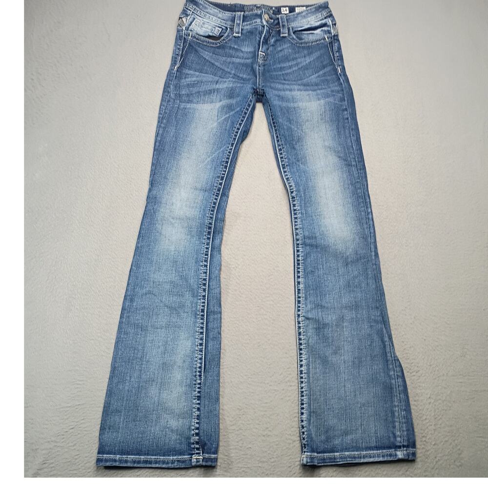 Miss Me Boot Jeans Womens 25/29 Blue Embellished Flap Pocket Y2K Bootcut Denim